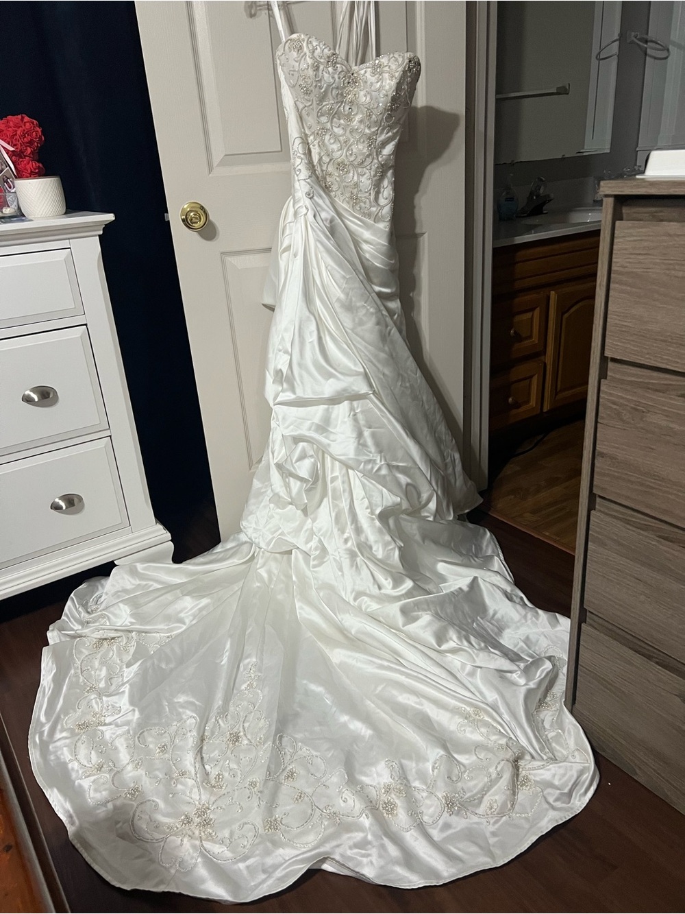 Strapless Embellished White Bridal Gown with Train